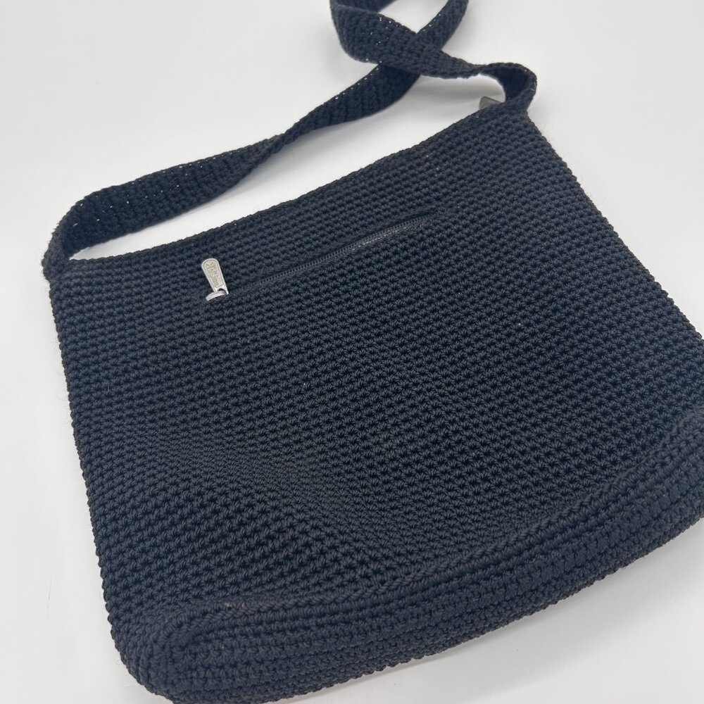 The Sak Vintage Womens Shoulder Bag Black Nylon Crochet Zip‎ 2002